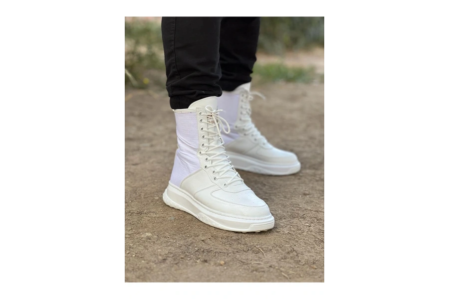 Shoecide Wg012 Beyaz Paraşüt Uzun Bağcıklı  Bot