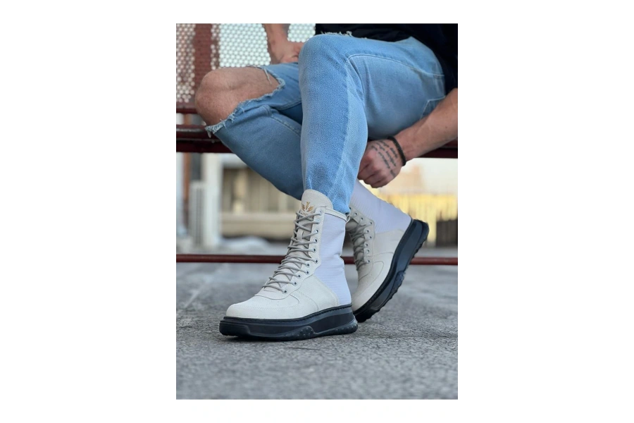 Shoecide Wg012 Gri Kömür Süet Uzun Bağcıklı  Bot