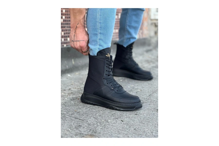 Shoecide Wg012 Kömür Cilt Uzun Bağcıklı  Bot