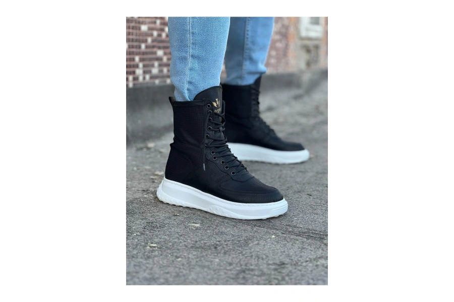 Shoecide Wg012 Siyah Cilt Uzun Bağcıklı  Bot