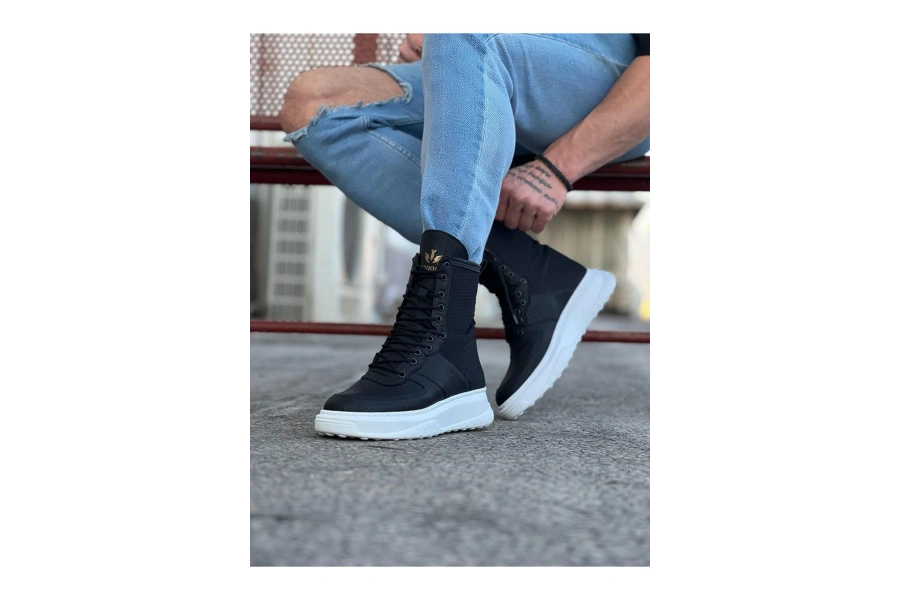 Shoecide Wg012 Siyah Cilt Uzun Bağcıklı  Bot