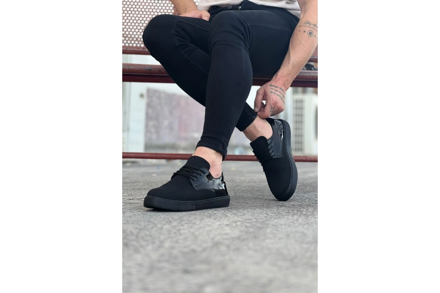 Shoecide Wg016 Kömür Rugan Triko Erkek Casual Ayakkabı