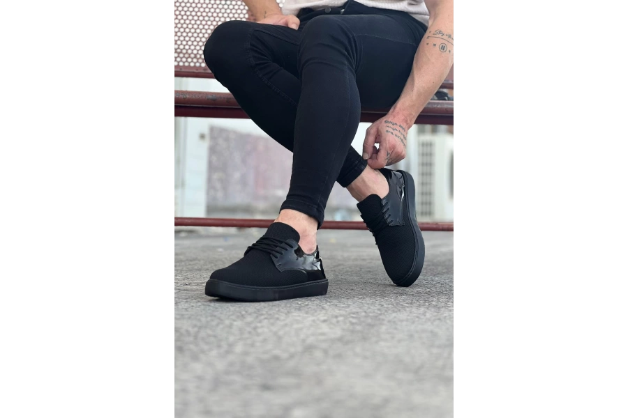 Shoecide Wg016 Kömür Rugan Triko Erkek Casual Ayakkabı