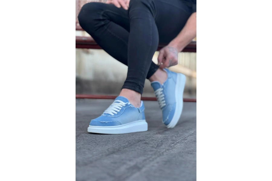 Shoecide Wg018 Buz Mavi Kot Kumaş Erkek Casual Ayakkabı