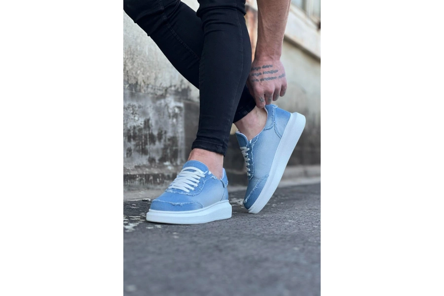 Shoecide Wg018 Buz Mavi Kot Kumaş Erkek Casual Ayakkabı