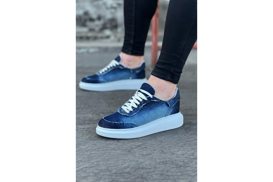 Shoecide Wg018 Koyu Mavi Kot Kumaş Erkek Casual Ayakkabı