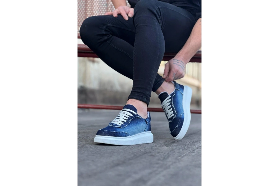 Shoecide Wg018 Koyu Mavi Kot Kumaş Erkek Casual Ayakkabı