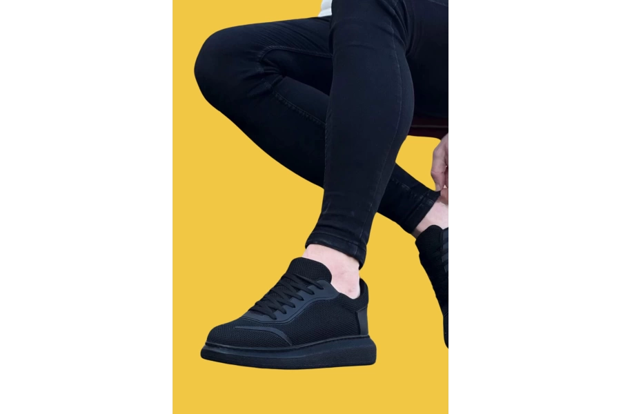 Shoecide Wg019 Bağcıklı Rahat Taban Kömür Triko Erkek Casual Ayakkabı