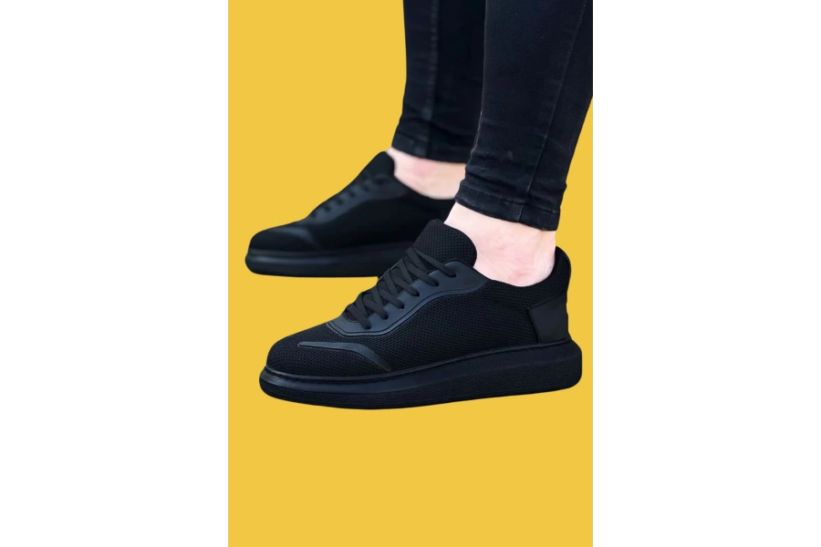 Shoecide Wg019 Bağcıklı Rahat Taban Kömür Triko Erkek Casual Ayakkabı