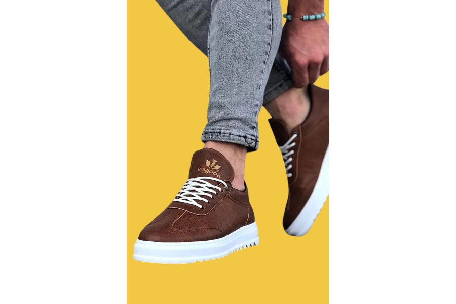 Shoecide Wg022 Bağcıklı Rahat Taban İğne Desen Taba Erkek Casual Ayakkabı
