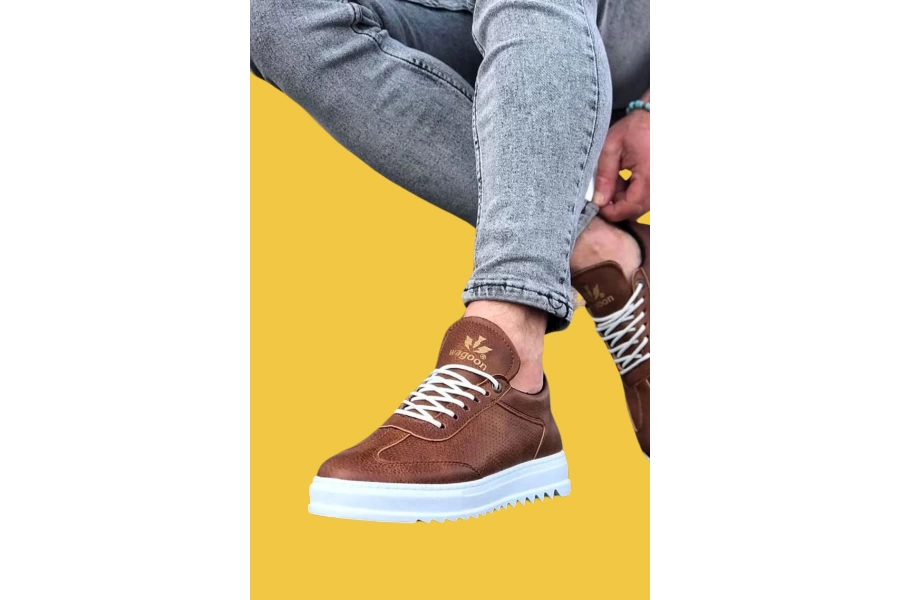 Shoecide Wg022 Bağcıklı Rahat Taban İğne Desen Taba Erkek Casual Ayakkabı