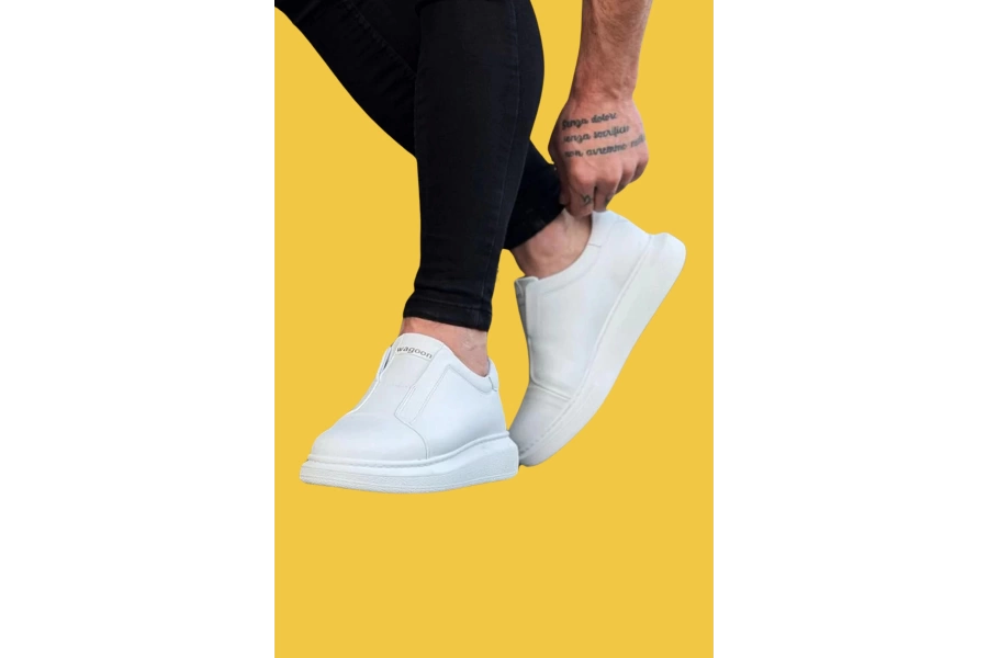 Shoecide Wg023 Bağcıksız Rahat Taban Beyaz Günlük Casual Erkek Ayakkabı