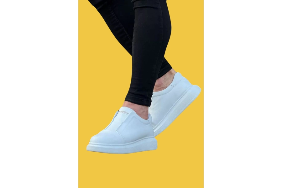 Shoecide Wg023 Bağcıksız Rahat Taban Beyaz Günlük Casual Erkek Ayakkabı