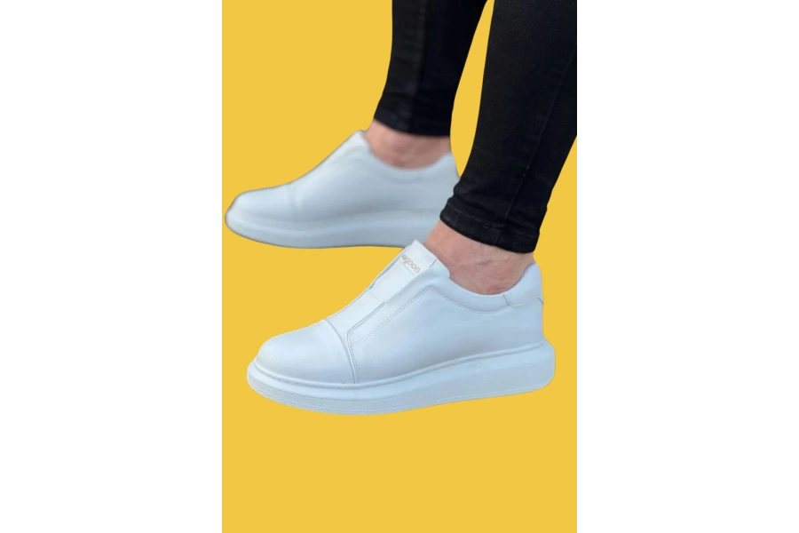 Shoecide Wg023 Bağcıksız Rahat Taban Beyaz Günlük Casual Erkek Ayakkabı