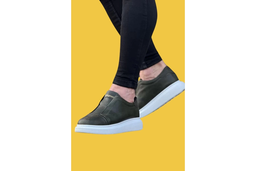 Shoecide Wg023 Bağcıksız Rahat Taban Haki Günlük Casual Erkek Ayakkabı