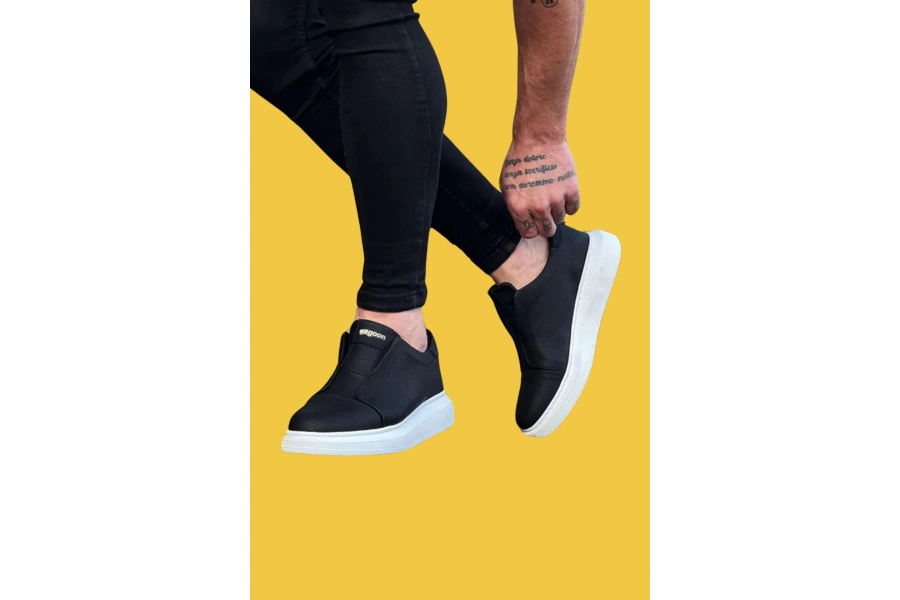 Shoecide Wg023 Bağcıksız Rahat Taban Siyah Günlük Casual Erkek Ayakkabı