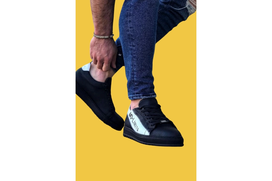 Shoecide Wg027 Bağcıklı Yüksek Taban Kömür Beyaz No Limit Yazılı Erkek Casual Ayakkabı