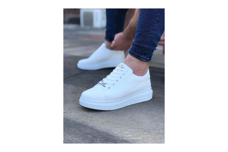 Shoecide Wg028 Beyaz Bağcıklı Kalın Taban Casual Erkek Ayakkabı