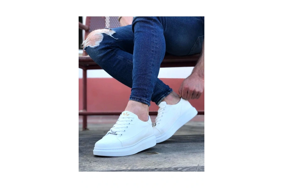 Shoecide Wg028 Beyaz Bağcıklı Kalın Taban Casual Erkek Ayakkabı