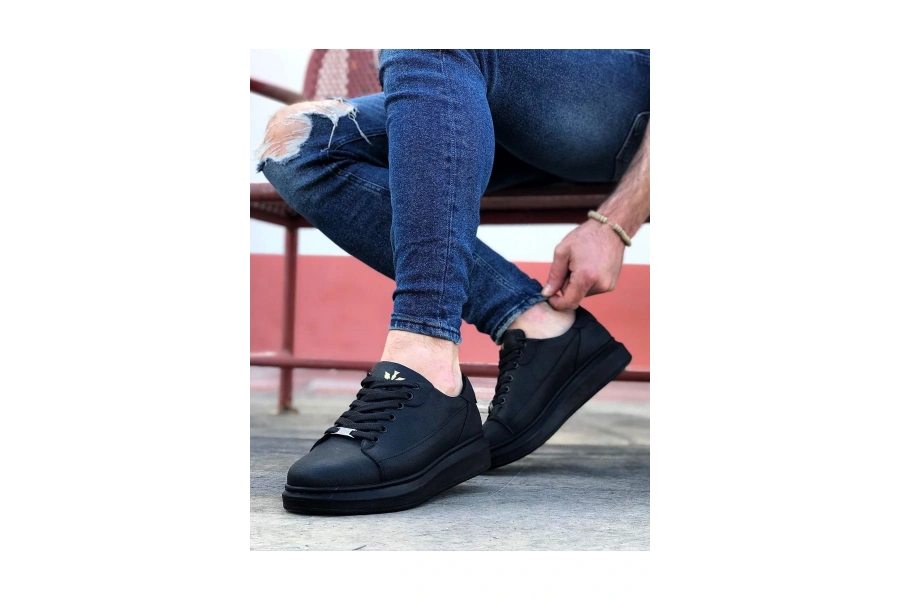 Shoecide Wg028 Kömür Bağcıklı Kalın Taban Casual Erkek Ayakkabı