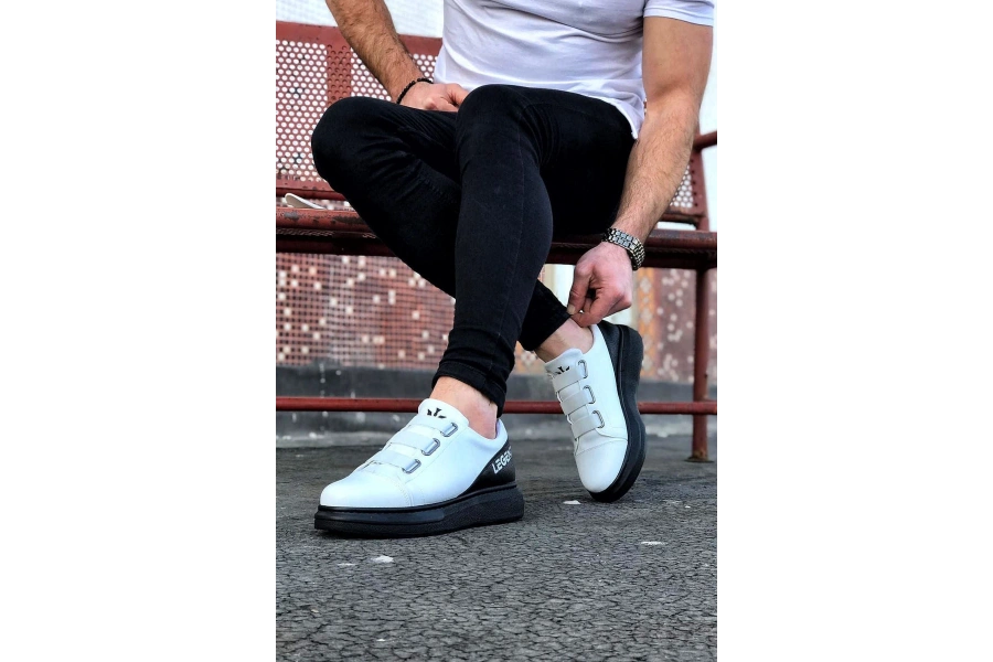 Shoecide Wg029 3 Bant Legend Beyaz Kömür Kalın Taban Casual Erkek Ayakkabı