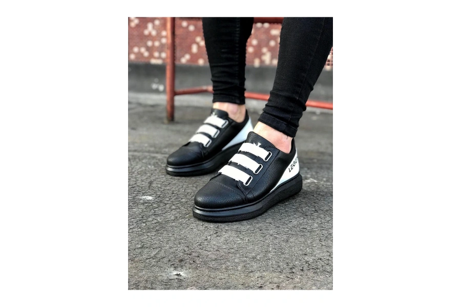 Shoecide Wg029 3 Bant Legend Kömür Beyaz Kalın Taban Casual Erkek Ayakkabı