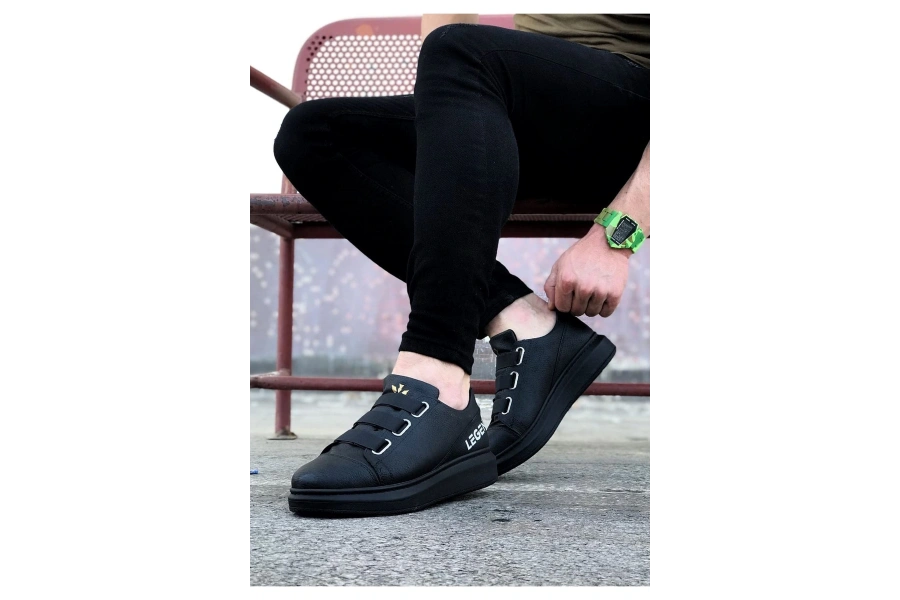 Shoecide Wg029 3 Bant Legend Kömür Kalın Taban Casual Erkek Ayakkabı