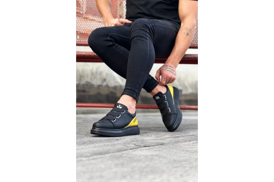 Shoecide Wg029 3 Bant Legend Kömür Sarı Kalın Taban Casual Erkek Ayakkabı