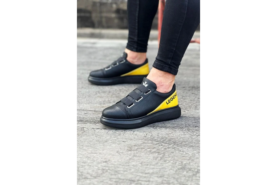 Shoecide Wg029 3 Bant Legend Kömür Sarı Kalın Taban Casual Erkek Ayakkabı