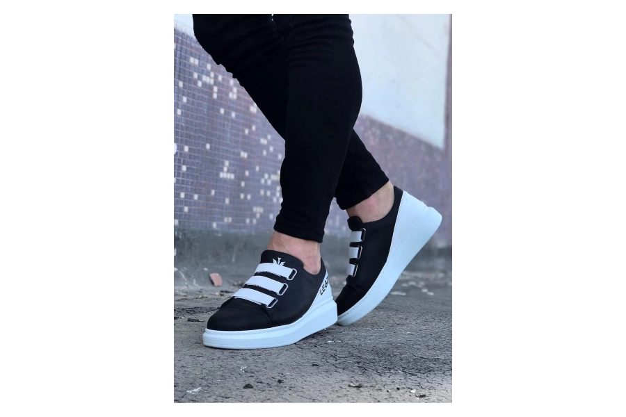 Shoecide Wg029 Siyah Beyaz Kalın Taban Casual Erkek Ayakkabı