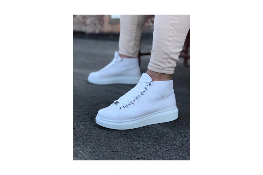 Shoecide Wg032 Beyaz Bağcıklı Sneakers  Yarım Bilek Bot