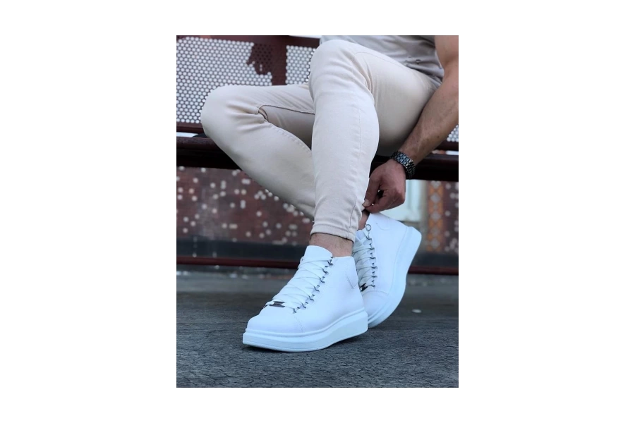 Shoecide Wg032 Beyaz Bağcıklı Sneakers  Yarım Bilek Bot