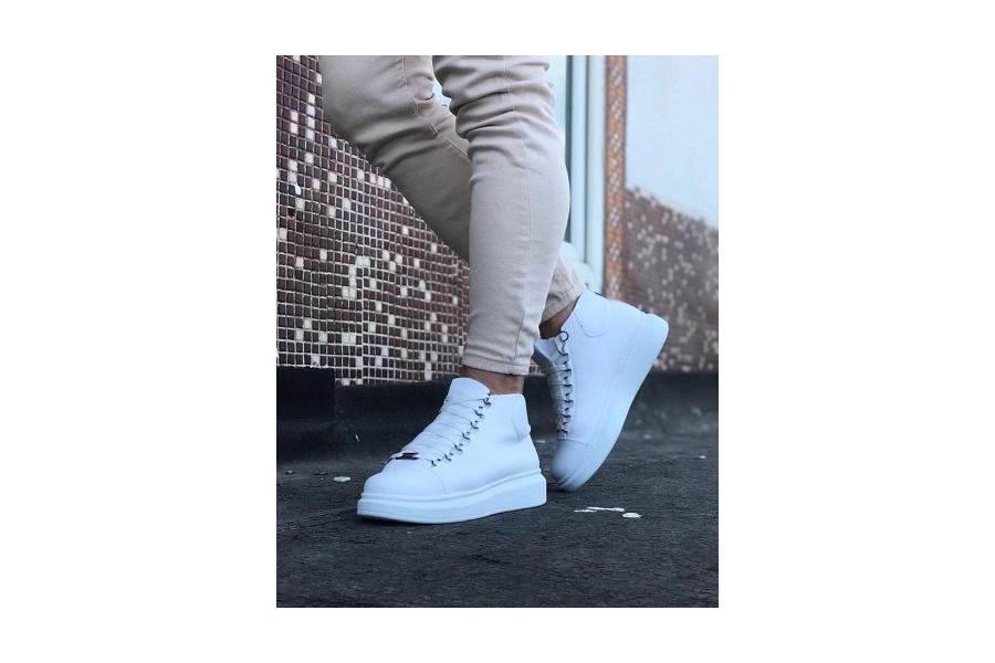 Shoecide Wg032 Beyaz Bağcıklı Sneakers  Yarım Bilek Bot