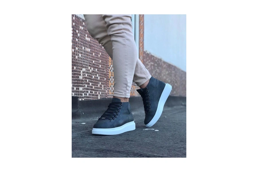 Shoecide Wg032 Gri Bağcıklı Sneakers  Yarım Bilek Bot
