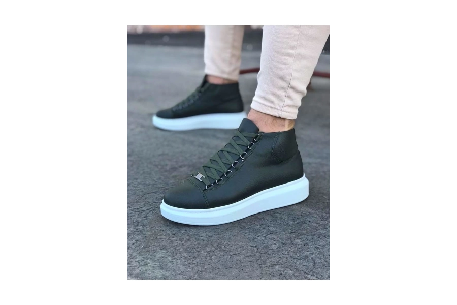 Shoecide Wg032 Haki Bağcıklı Sneakers  Yarım Bilek Bot