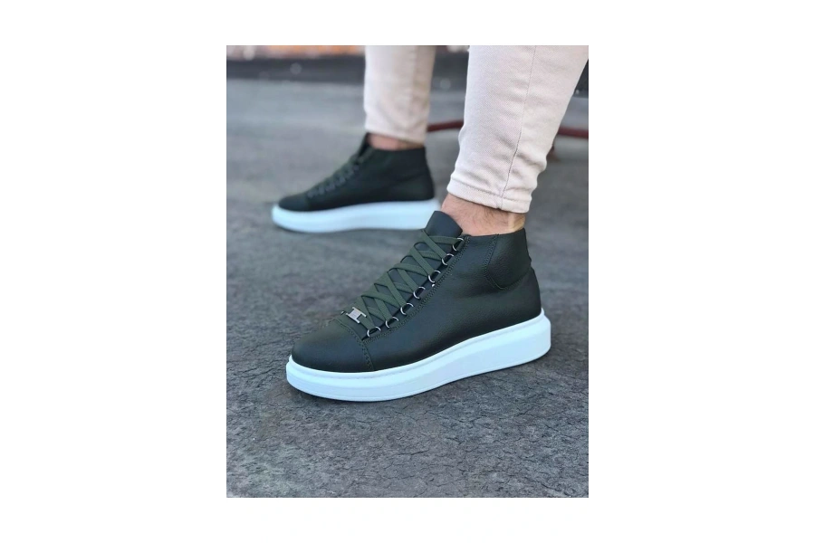 Shoecide Wg032 Haki Bağcıklı Sneakers  Yarım Bilek Bot