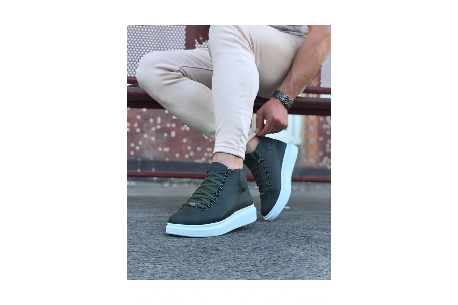 Shoecide Wg032 Haki Bağcıklı Sneakers  Yarım Bilek Bot