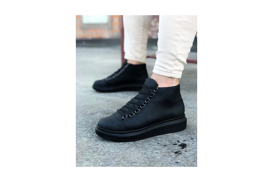 Shoecide Wg032 Kömür Bağcıklı Sneakers  Yarım Bilek Bot