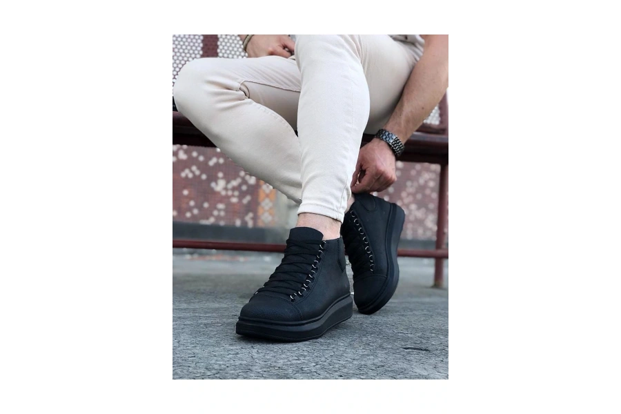 Shoecide Wg032 Kömür Bağcıklı Sneakers  Yarım Bilek Bot