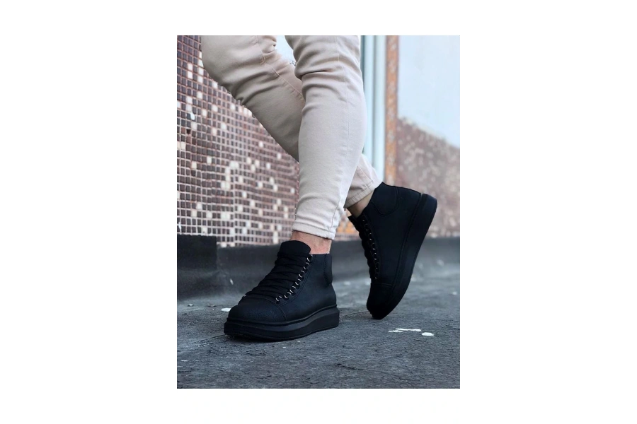 Shoecide Wg032 Kömür Bağcıklı Sneakers  Yarım Bilek Bot