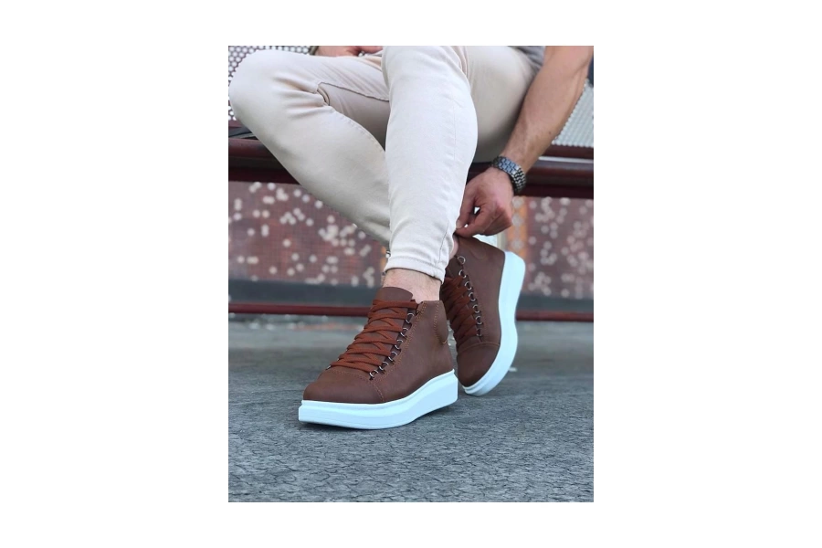 Shoecide Wg032 Taba Bağcıklı Sneakers  Yarım Bilek Bot