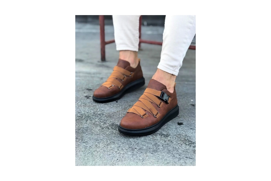 Shoecide Wg033  Taba Siyah Erkek Yüksek Taban  Ayakkabı