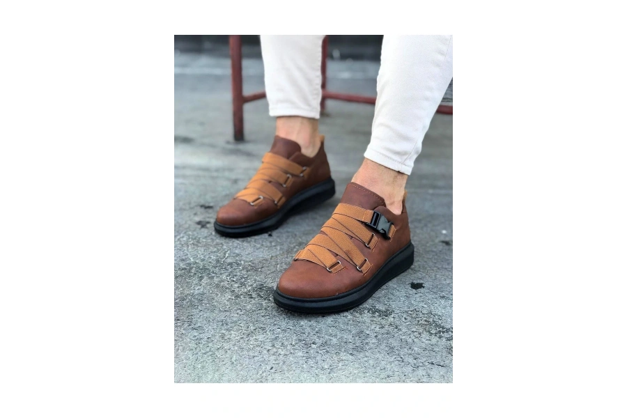 Shoecide Wg033  Taba Siyah Erkek Yüksek Taban  Ayakkabı