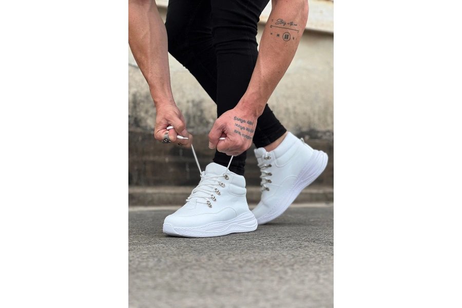 Shoecide Wg035 Beyaz Yüksek Taban Yarım Bilek Bot