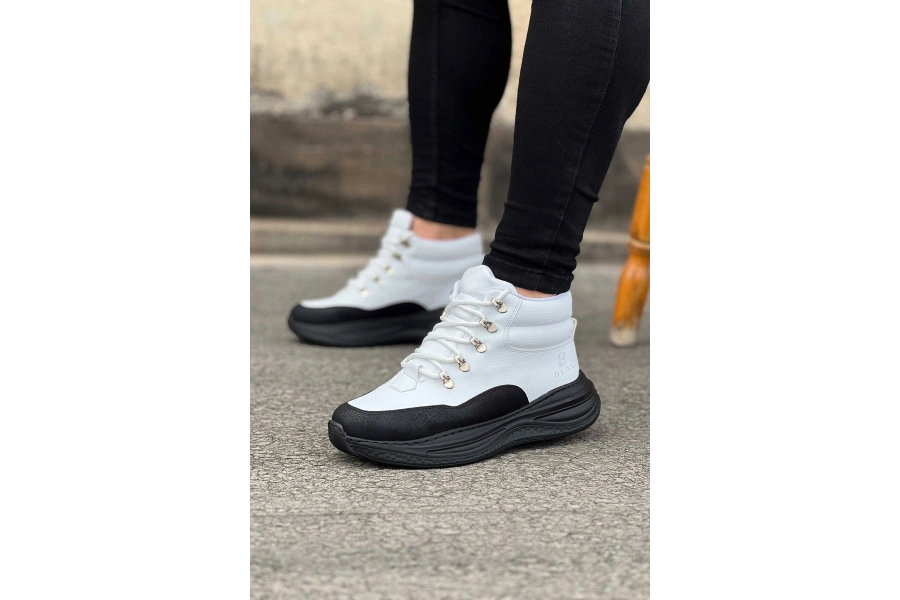 Shoecide Wg035 Kömür Beyaz Yüksek Taban Yarım Bilek Bot