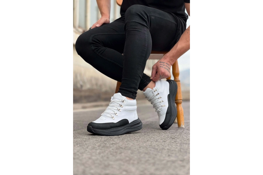 Shoecide Wg035 Kömür Beyaz Yüksek Taban Yarım Bilek Bot