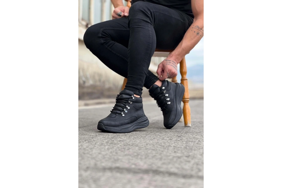 Shoecide Wg035 Kömür Cilt Yüksek Taban Yarım Bilek Bot