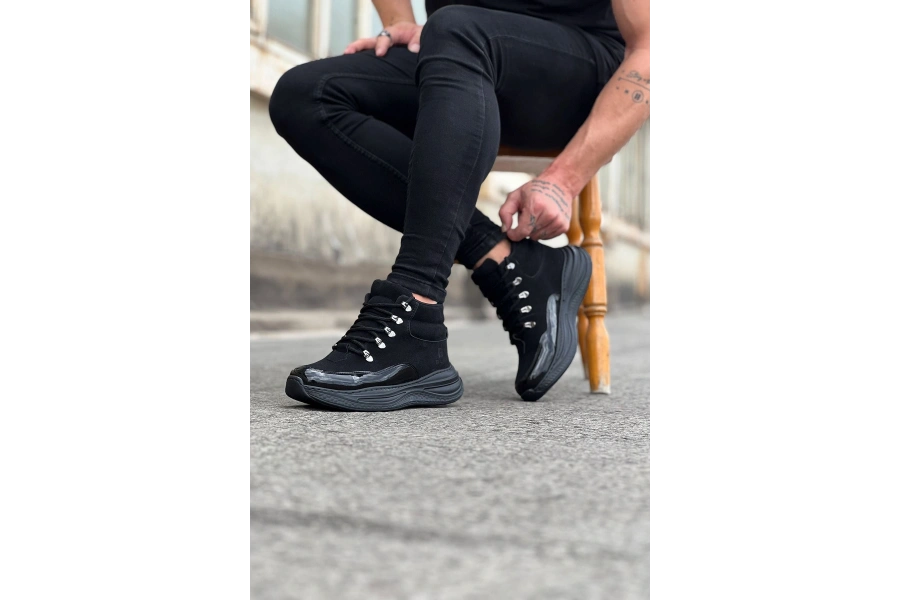 Shoecide Wg035 Kömür Rugan Yüksek Taban Yarım Bilek Bot