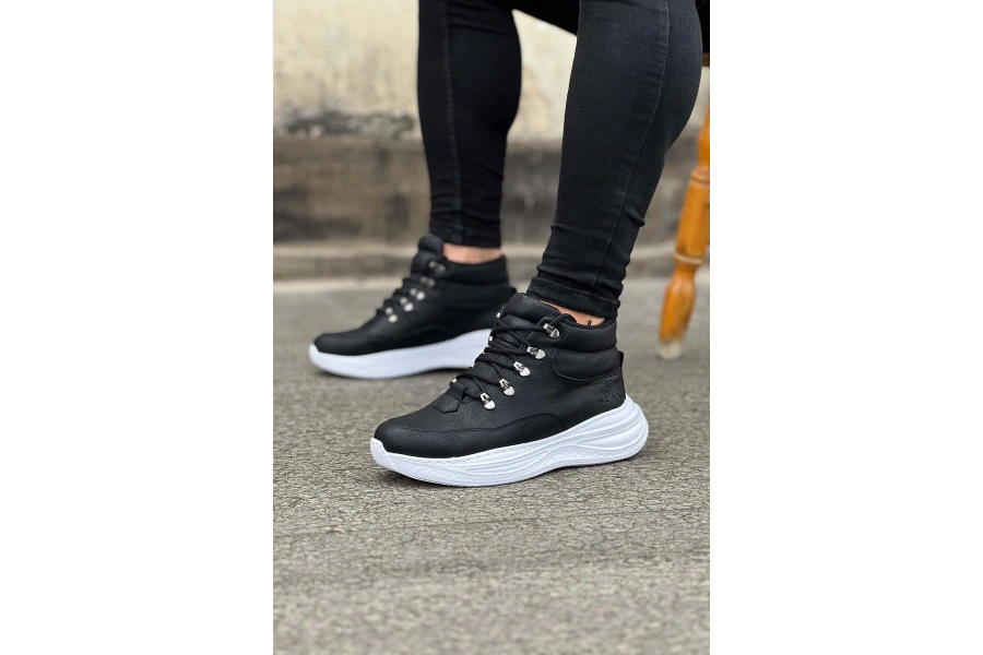 Shoecide Wg035 Siyah Cilt Yüksek Taban Yarım Bilek Bot