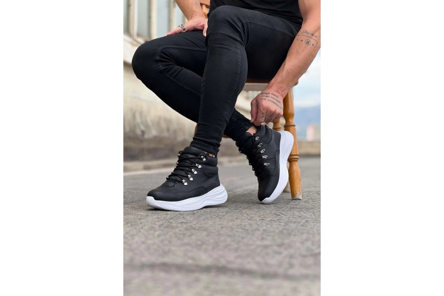 Shoecide Wg035 Siyah Cilt Yüksek Taban Yarım Bilek Bot